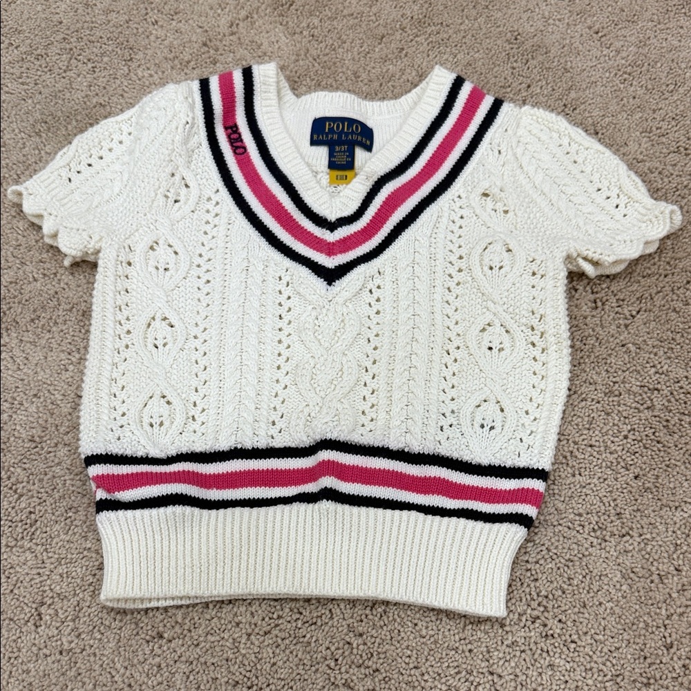 Ralph Lauren Cream Cable Knit Top with Pink and Black Accents